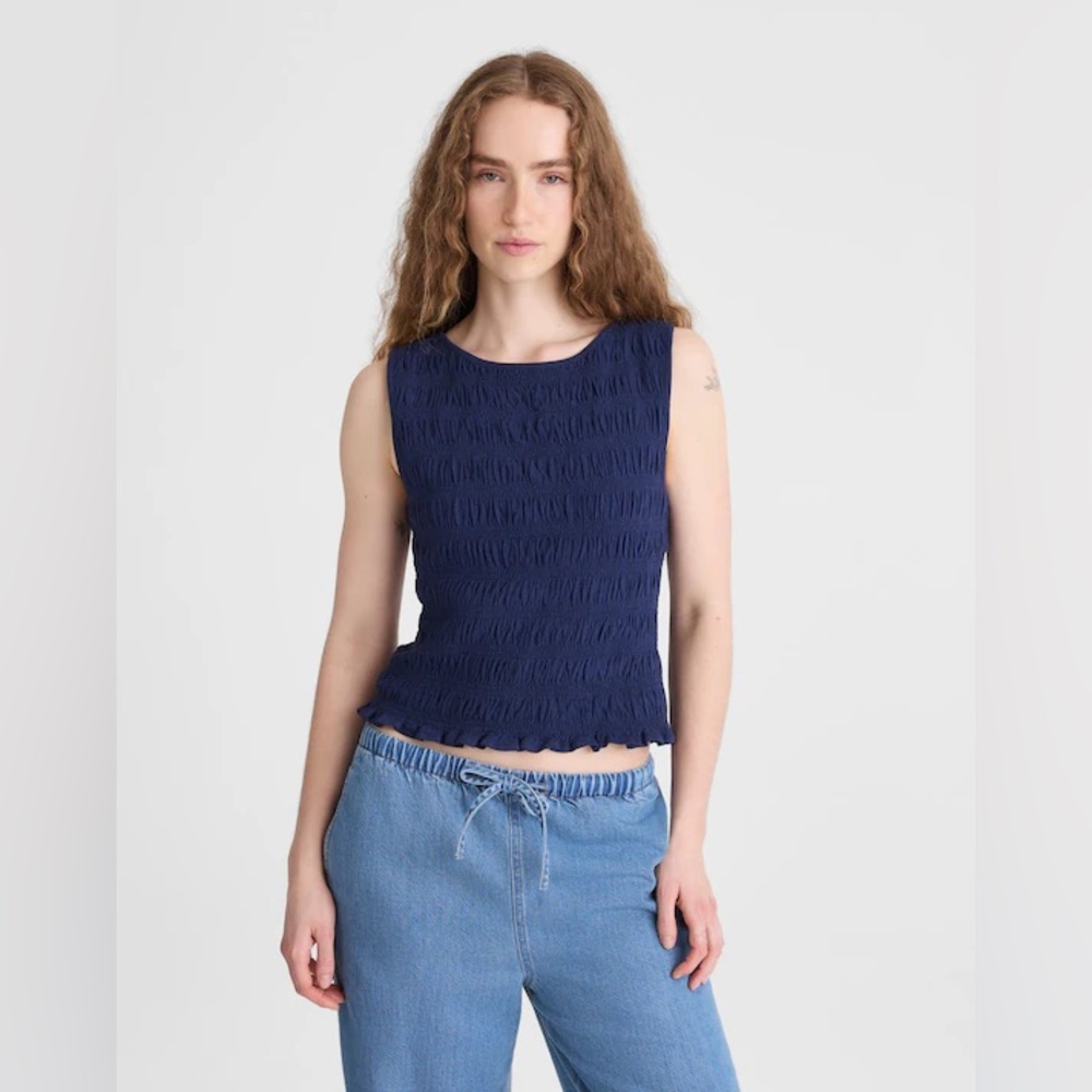 NWT Madewell Smocked Boatneck Tank in Classic Indigo